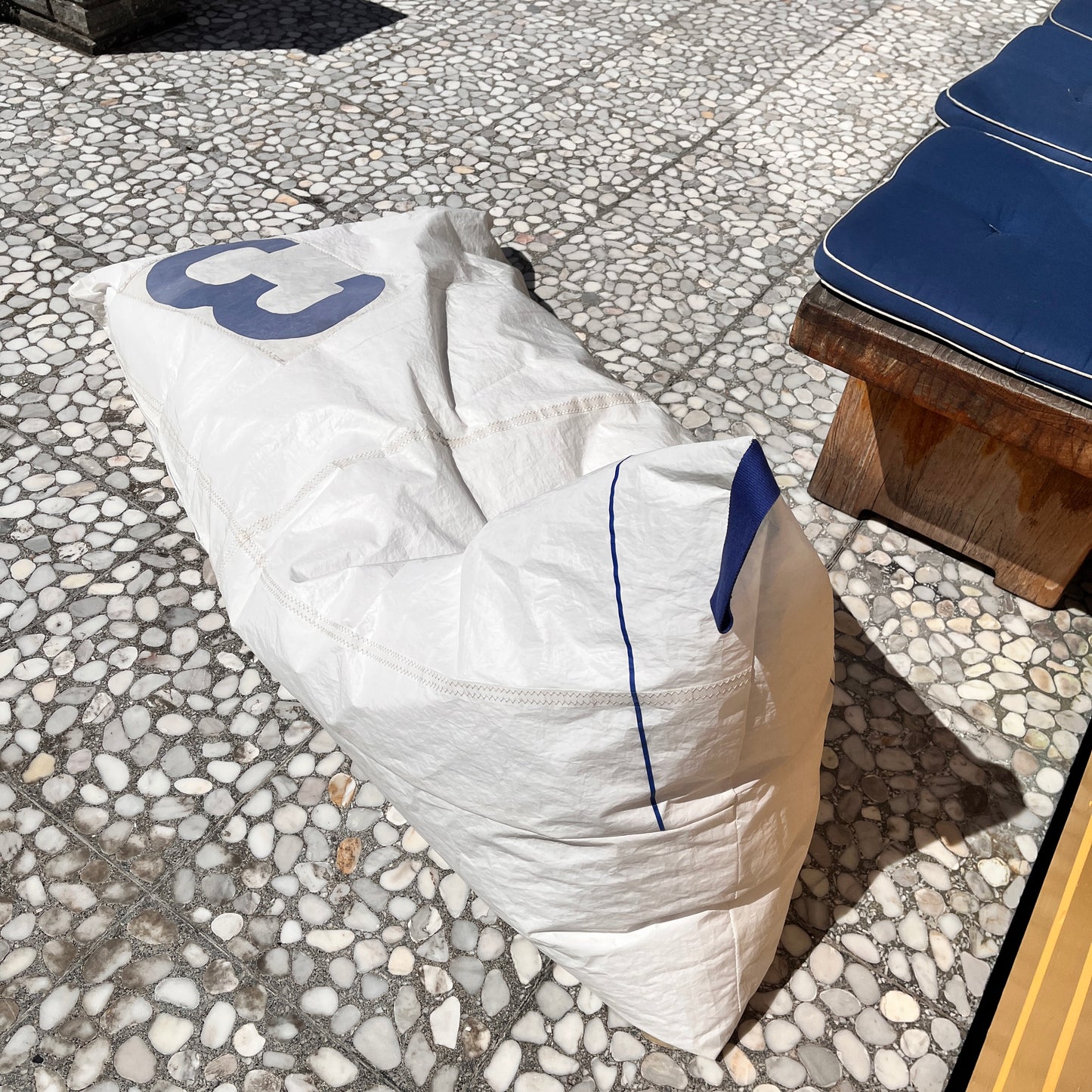 Saccosekk, med 3- tall og ferdig fylt