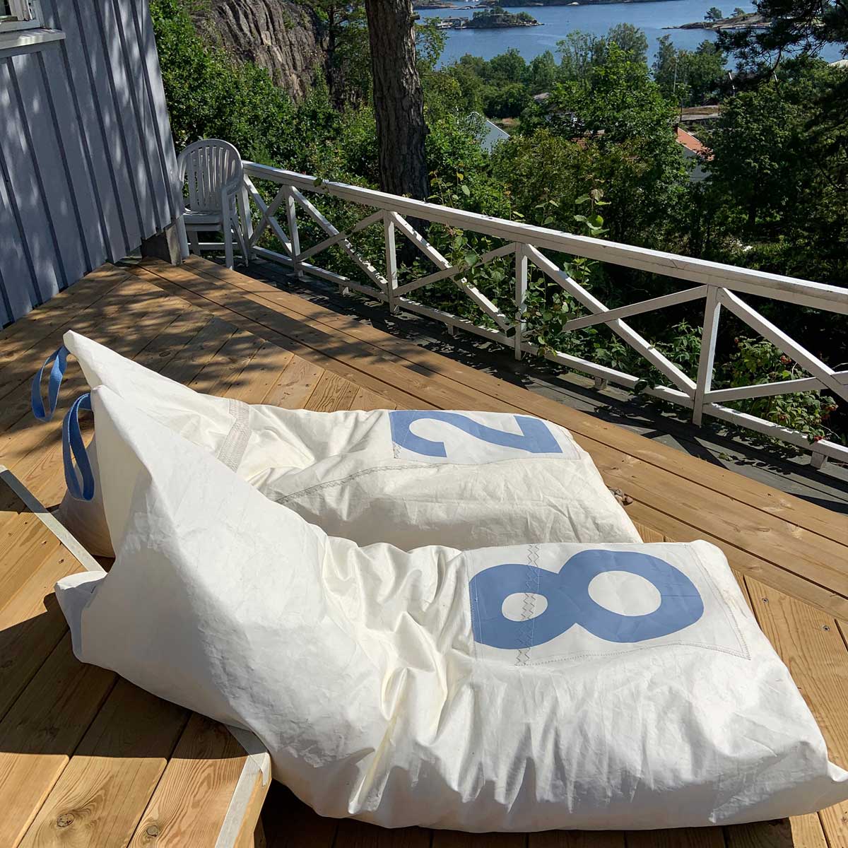 Saccosekk, med blå tall - uten fyll.