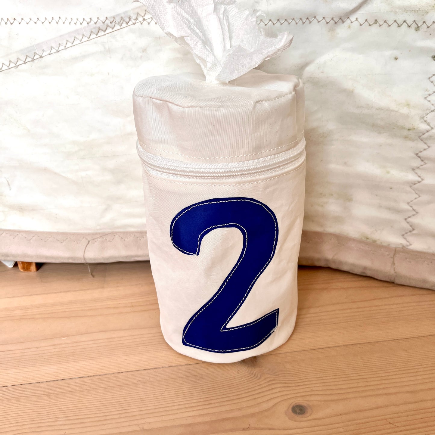 Torky-beholder av gammelt seil, blått 2-tall