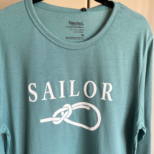 Langermet t-skjorte med SAILOR og pålestikk, teal, M