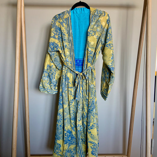 Kimono, kort. Gul-grå/turkis