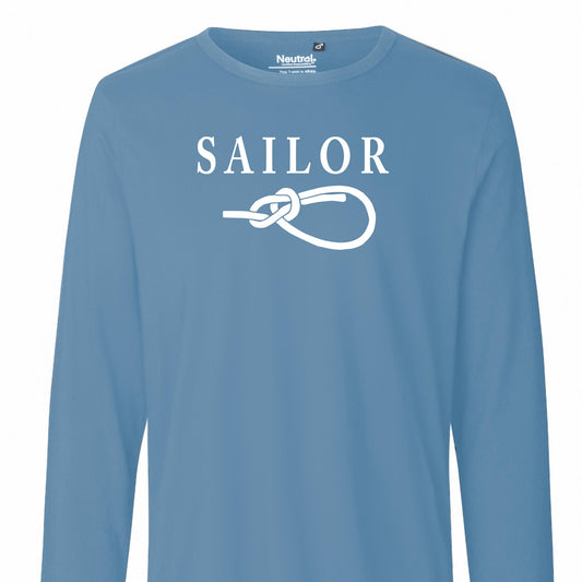 Langermet mellomblå,t-skjorte med SAILOR og pålestikk, L
