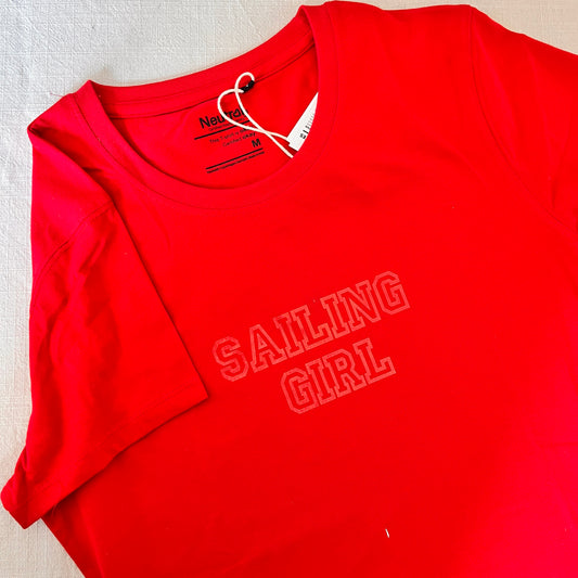 Sailing girl, rød T-skjorte med rød metallic print, M