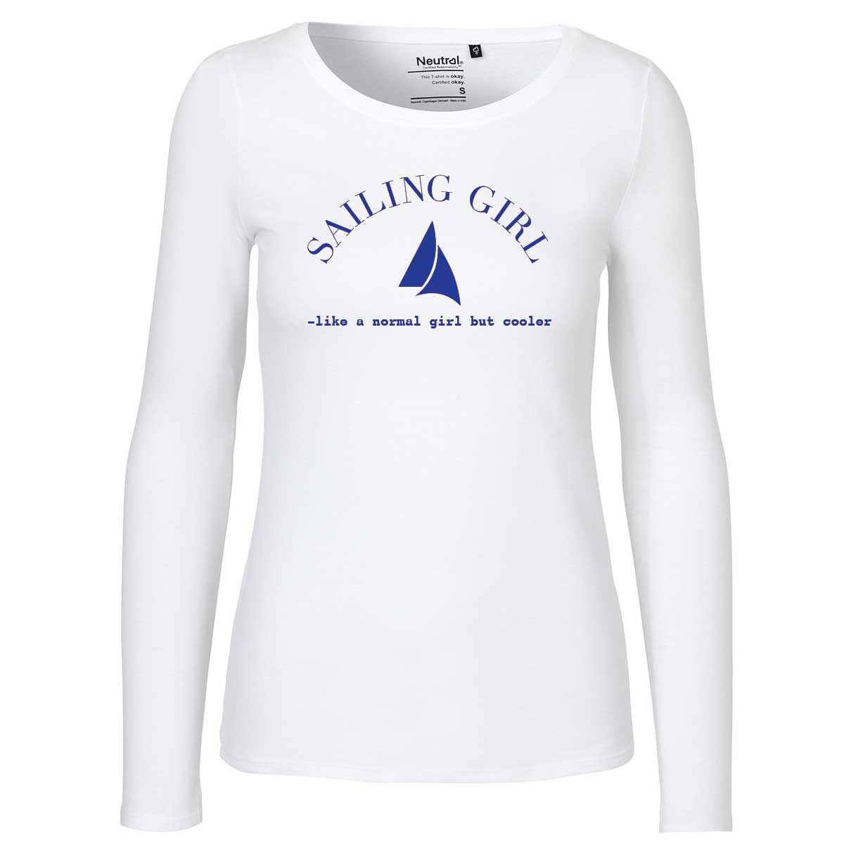 Langermet hvit t-skjorte, Sailing girl med seil, L