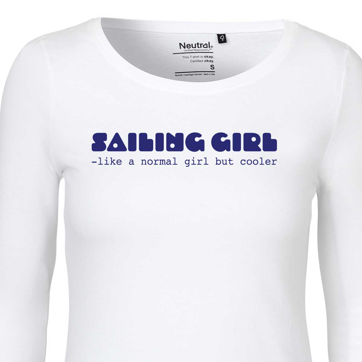 Langermet hvit t-skjorte, Sailing girl, XS